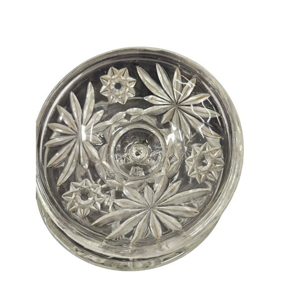 Anchor Hocking American Starburst Cut Glass Covered Candy Dish 1970's 5"x5" - Picture 3 of 6